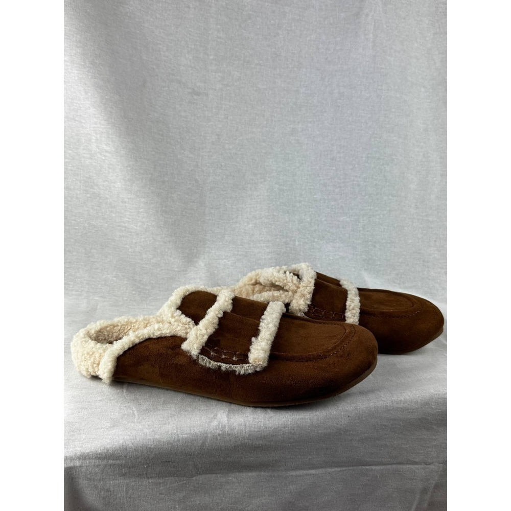 A New Day‎ Womens Faux Suede Shearling Lined Mule Slippers Brown Size 9